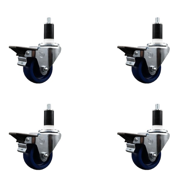 Service Caster 3'' Solid Poly Swivel 1-3/8'' Expanding Stem Caster Set with Brake, 4PK SCC-EX20S314-SPUS-PLB-138-4 - main